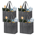 VENO 4 Pack Reusable Grocery Shopping Bags Foldable, Sac Reutilisable Epicerie, Grocery Tote Bags w/Hard Bottom, Multipurpose Utility Tote Bags (Windowpane, 4 Pack)