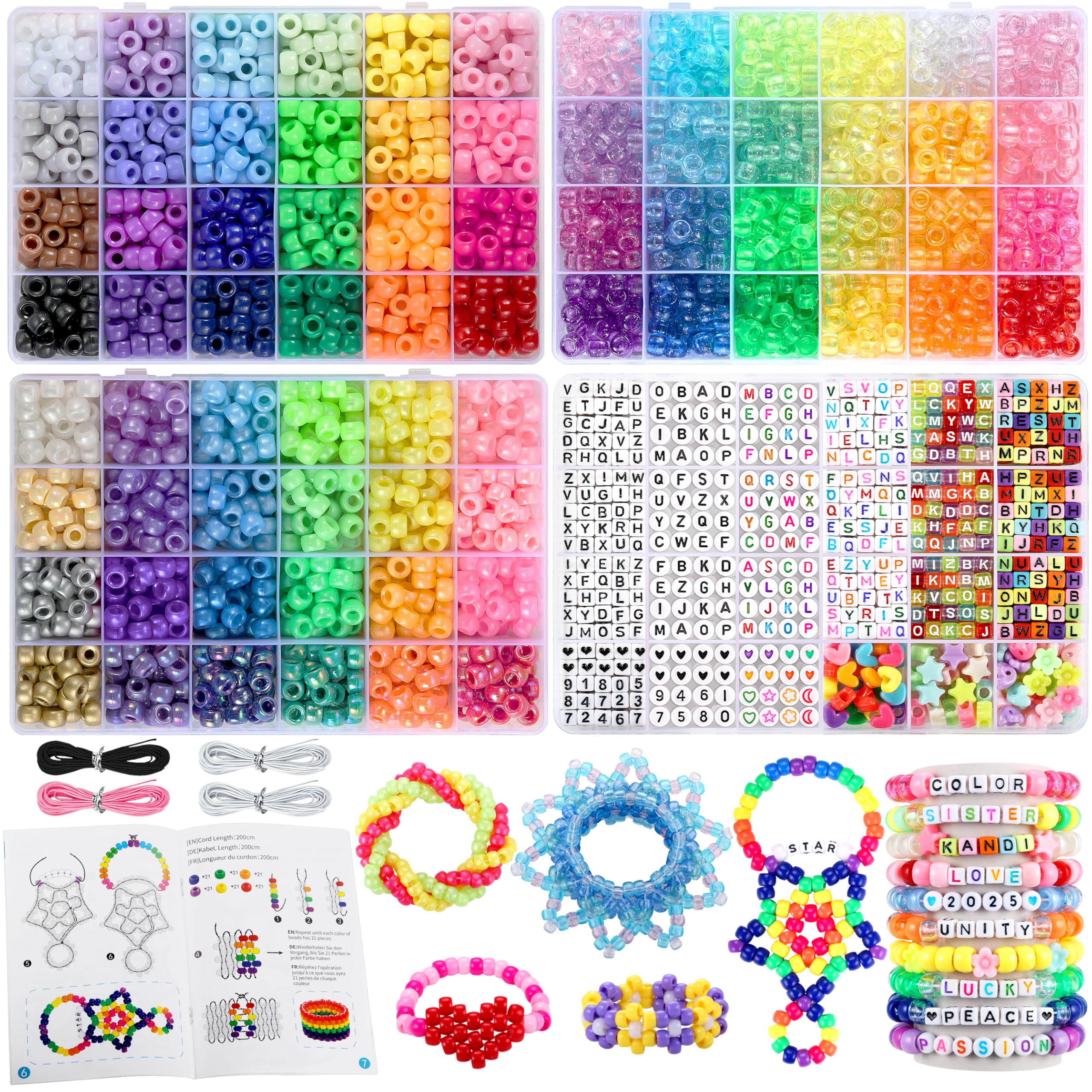 Funtopia 4026pcs Pony Beads for Bracelet Making Kit, 72 Colors Multi-types Kandi Beads, Pony Bead Bulk with Letter Bead, 10 Kandi Cuff Designs, Rainbow Beads for Jewelry Making and DIY Crafts