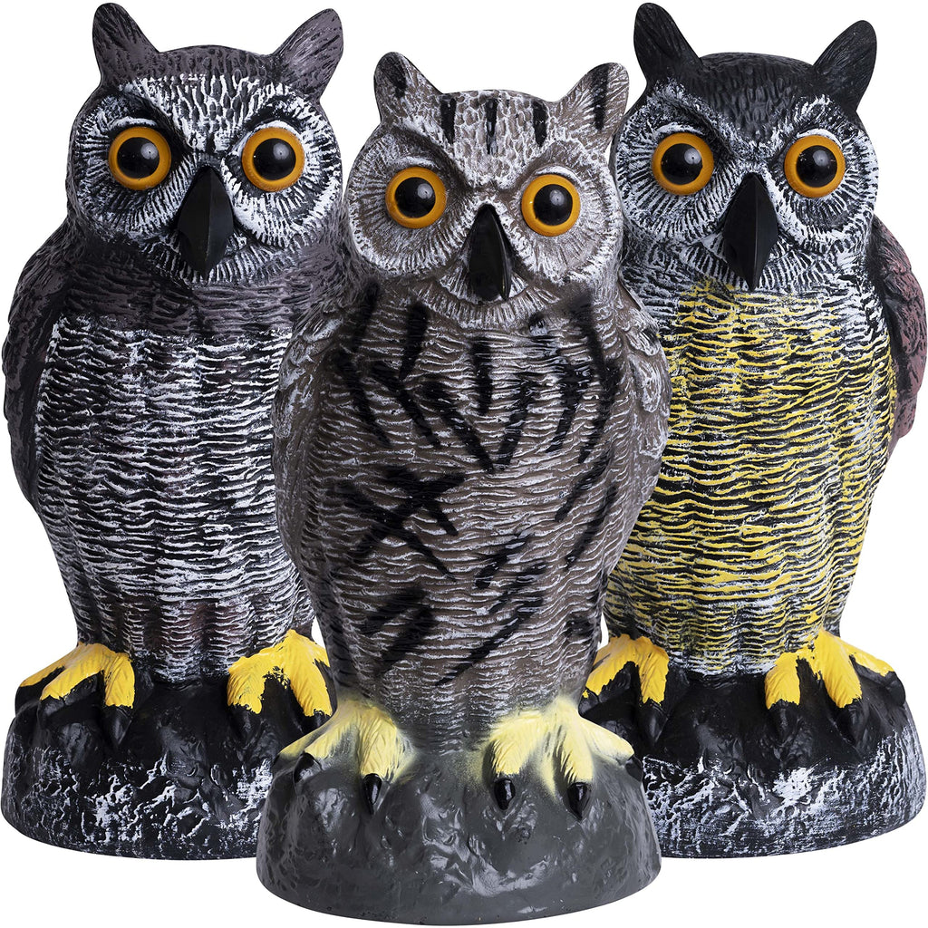 Galashield Owl Decoys to Scare Birds Away Plastic Owl Statue for Garden and Outdoors (Set of 3)