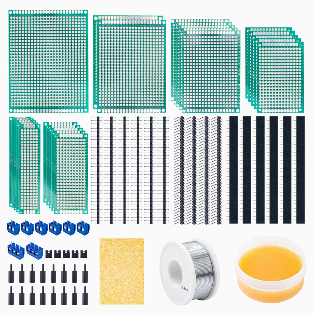 Miuzei PCB Board Prototype Kit for Electronic Projects, Circuit Solder Double-Side Board with 40 Pin 2.54 mm Male to Female Headers Connector, 2P&3P Screw Terminal Block