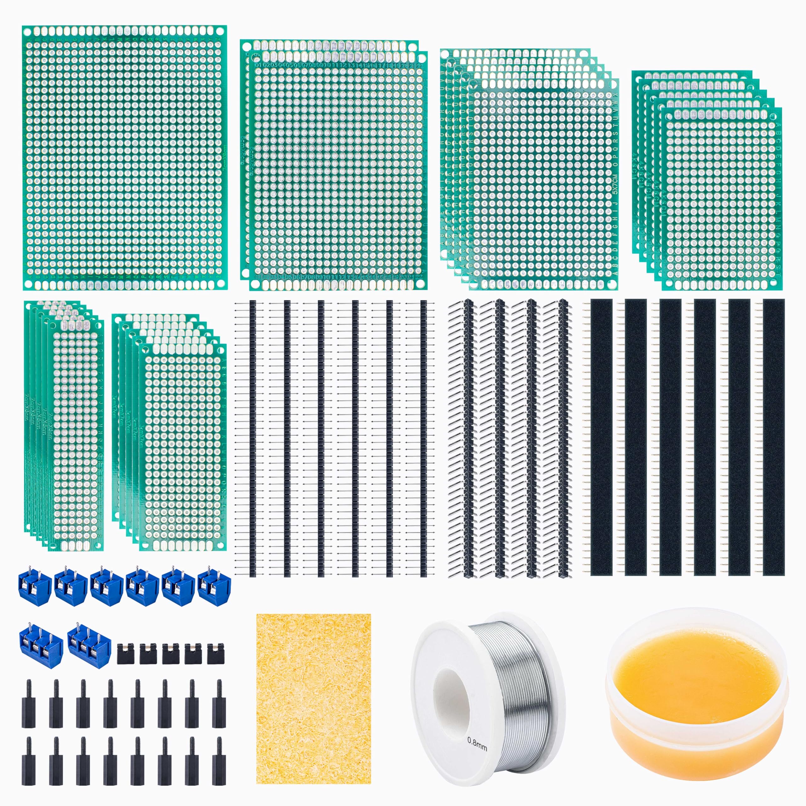 Miuzei PCB Board Prototype Kit for Electronic Projects, Circuit Solder Double-Side Board with 40 Pin 2.54 mm Male to Female Headers Connector, 2P&3P Screw Terminal Block