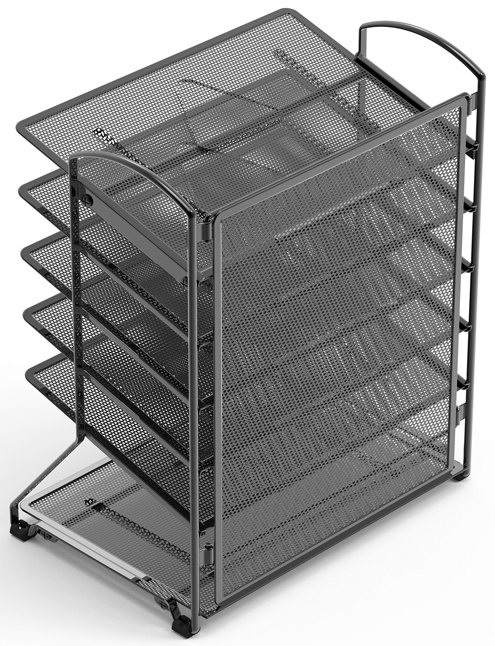 Simple Houseware 6 Tier Sliding File Organizer, Desk Letter Tray for Document and Mail Sorting, Black