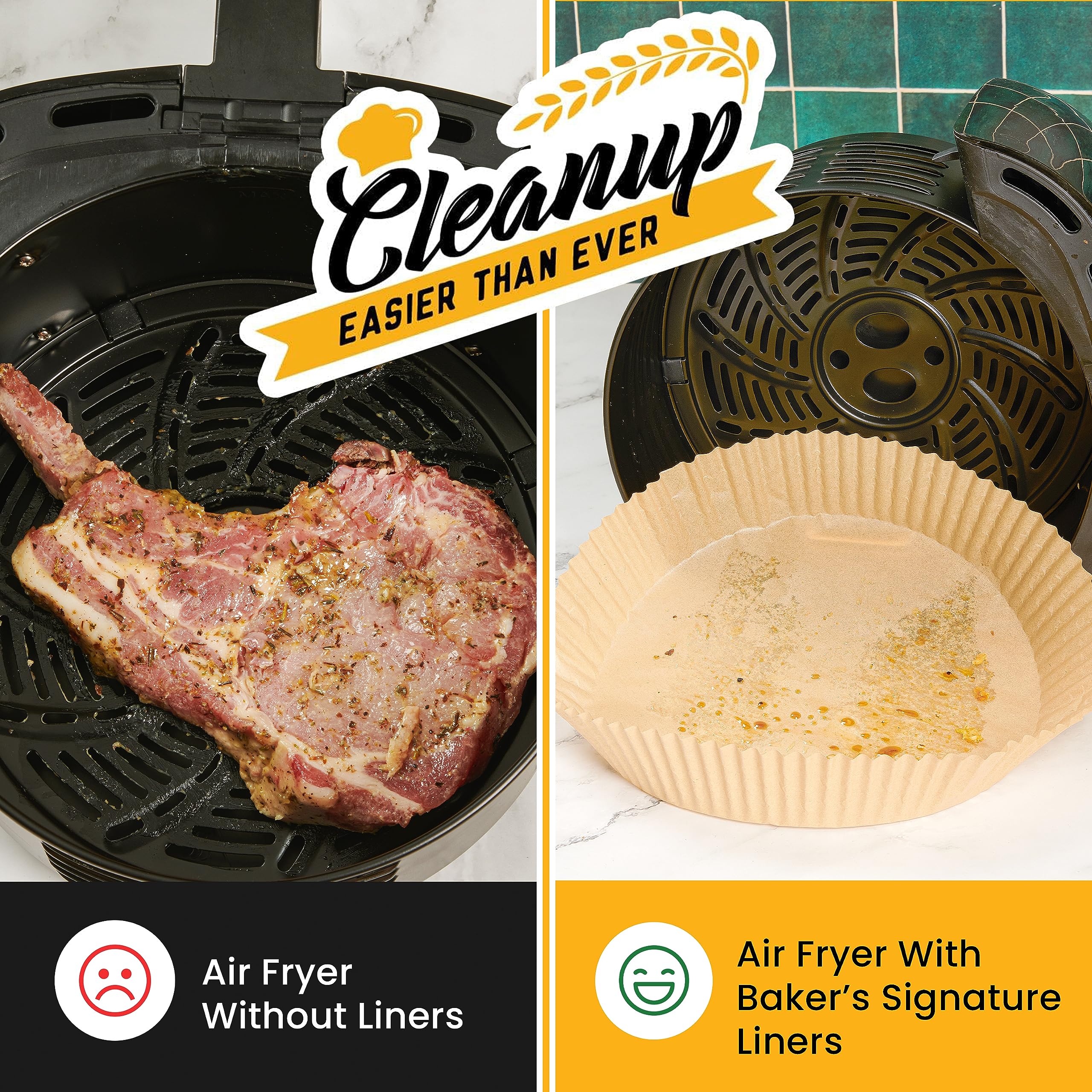 Baker's Signature Air Fryer Parchment Paper Liner, 250 Pcs - Disposable 8" Round Air Fryer Liners Compatible with Up to 5.7 qt Baskets - Unbleached, Non-Stick Paper Liners, Oil Proof for Easy Cleanup