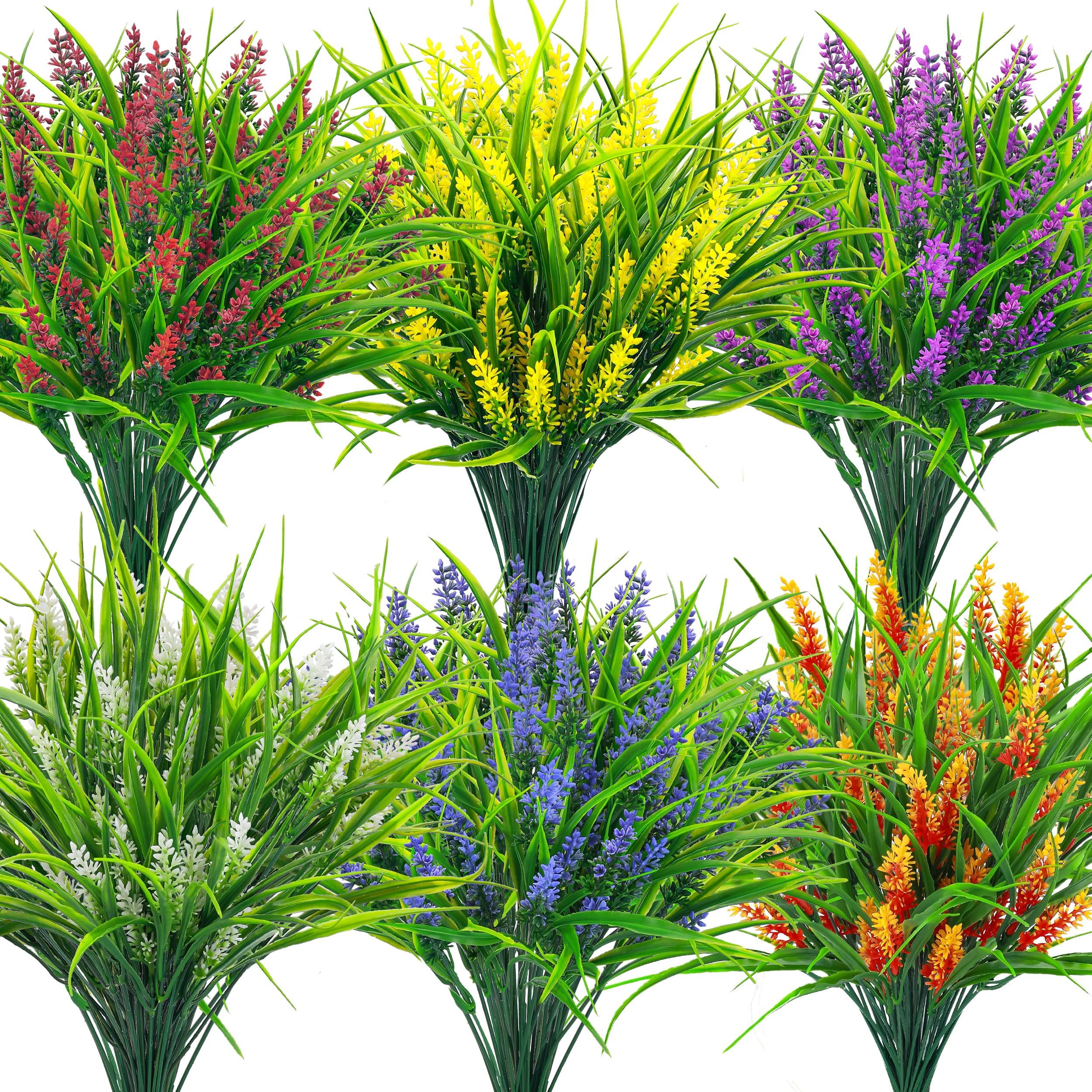 Der Rose 24 Bundles Artificial Plants for Decor Outdoor Monkey Grass Artificial Flowers for Outdoors Garden Porch Patio Window Box Decor UV Resistant