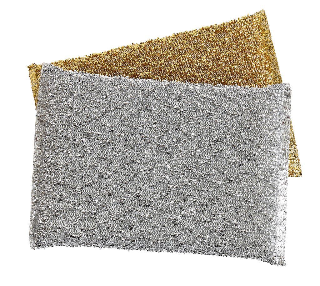 Gold and Silver Kitchen Sponge Scrubber, Heavy Duty Metallic Sink, Pot, Dish Washing Scrubber Non-Scratch, Non-Metal, Kosher Sponge, Pack of 12 (Superio)