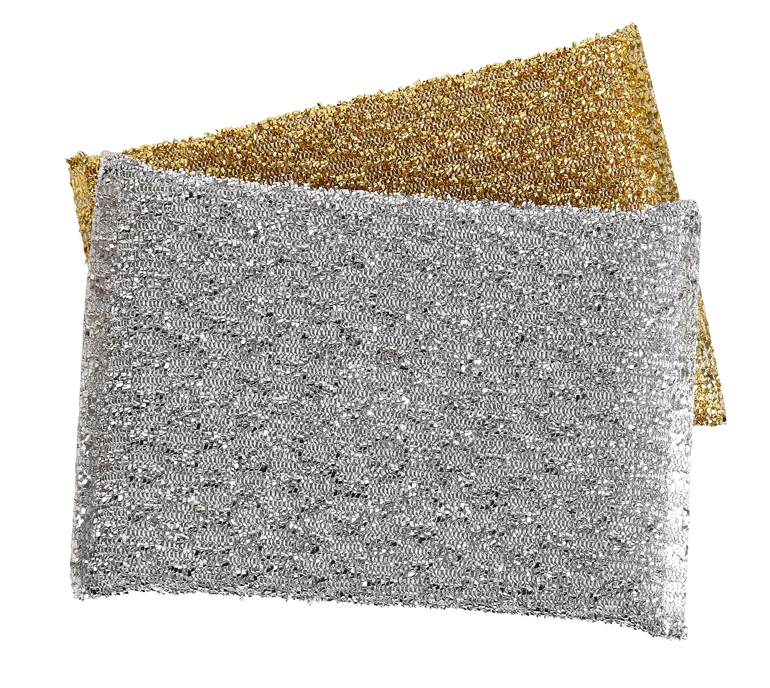 Gold and Silver Kitchen Sponge Scrubber, Heavy Duty Metallic Sink, Pot, Dish Washing Scrubber Non-Scratch, Non-Metal, Kosher Sponge, Pack of 12 (Superio)