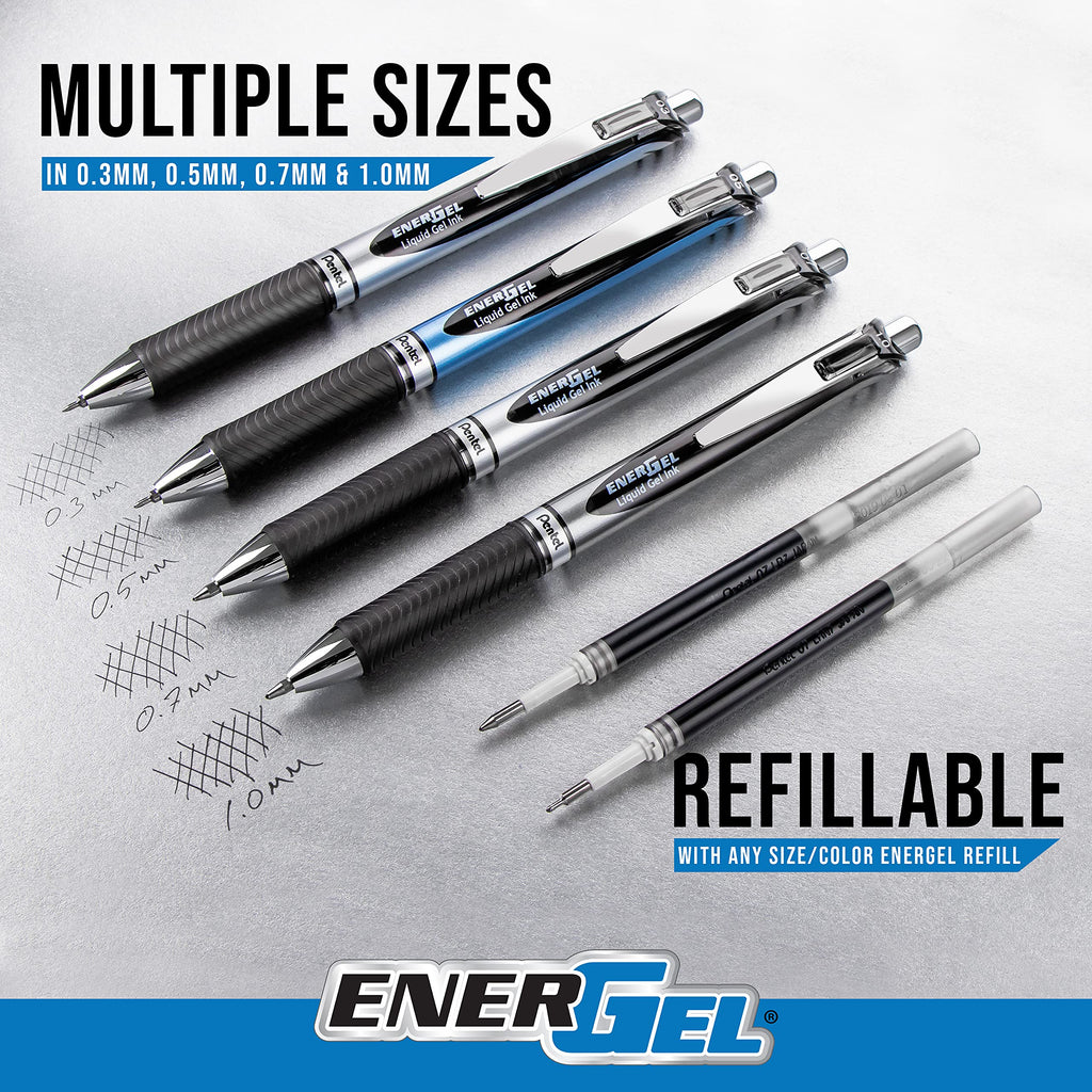 Pentel EnerGel RTX Retractable Liquid Gel Pen, Chill Expressions Pack, 0.7mm, Metal Tip, Medium Line,Assorted Ink, Pack of 8 Pens (BL77XCHIBP8M)