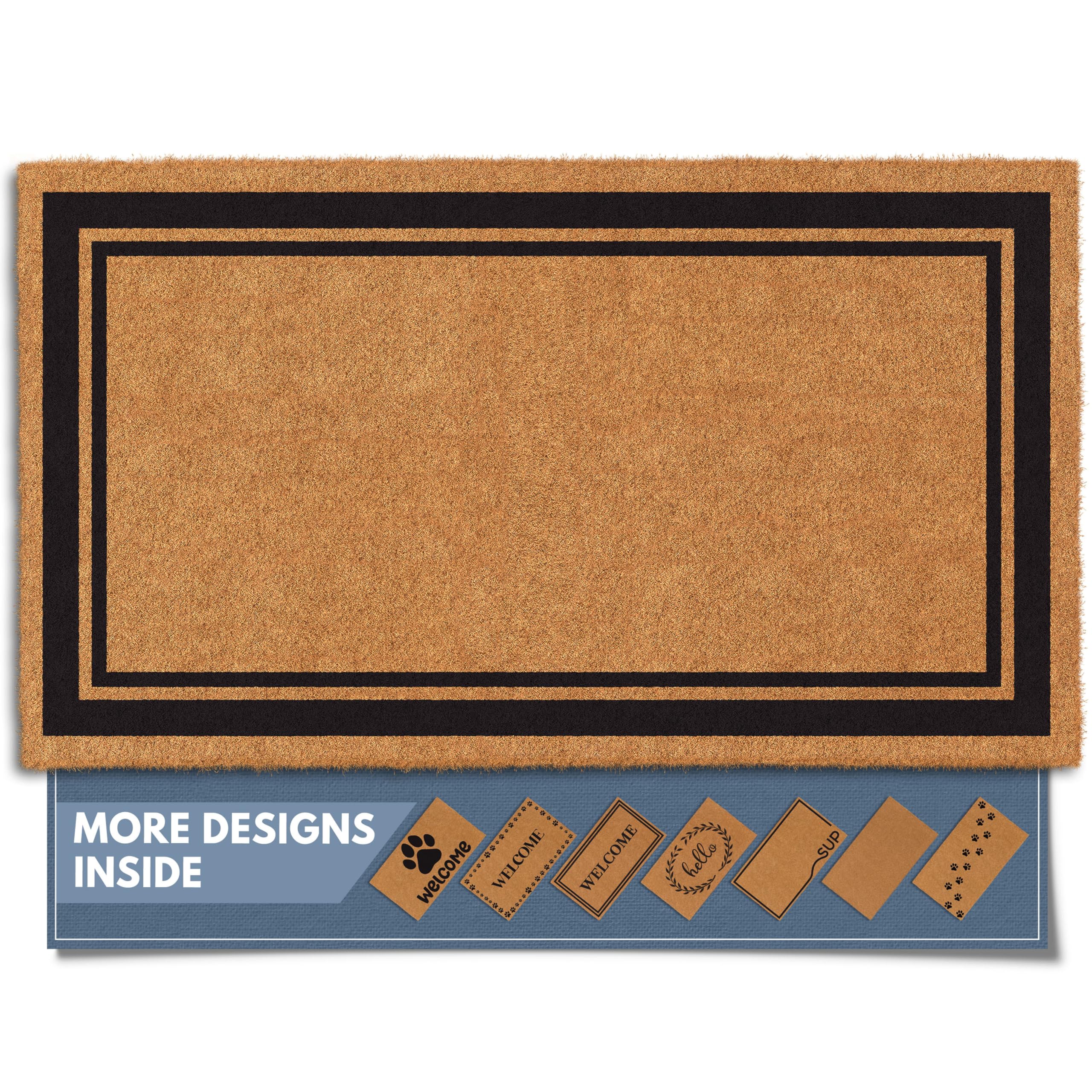 Barnyard Designs Natural Coco Coir Heavy Duty Backing Doormat - Large Cute Non-Slip Front Door Welcome Mat for Outside Entrance or Porch Entry, Brown (43 x 76cm, Border)