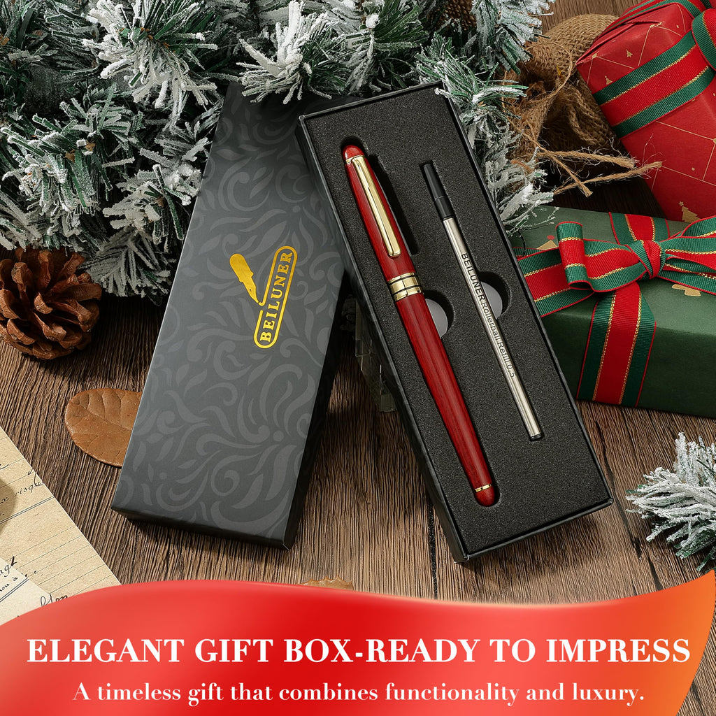 BEILUNER Luxury Rosewood Ballpoint Pen Writing Set - Elegant Fancy Nice Gift Pen Set for Signature Executive Business Office Supplies - Gift Boxed with Extra Refills (Black)