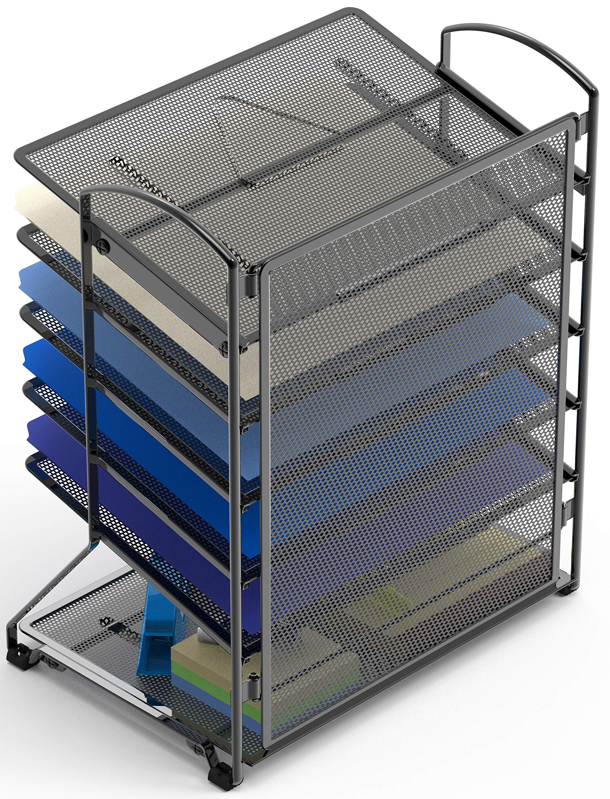 Simple Houseware 6 Tier Sliding File Organizer, Desk Letter Tray for Document and Mail Sorting, Black