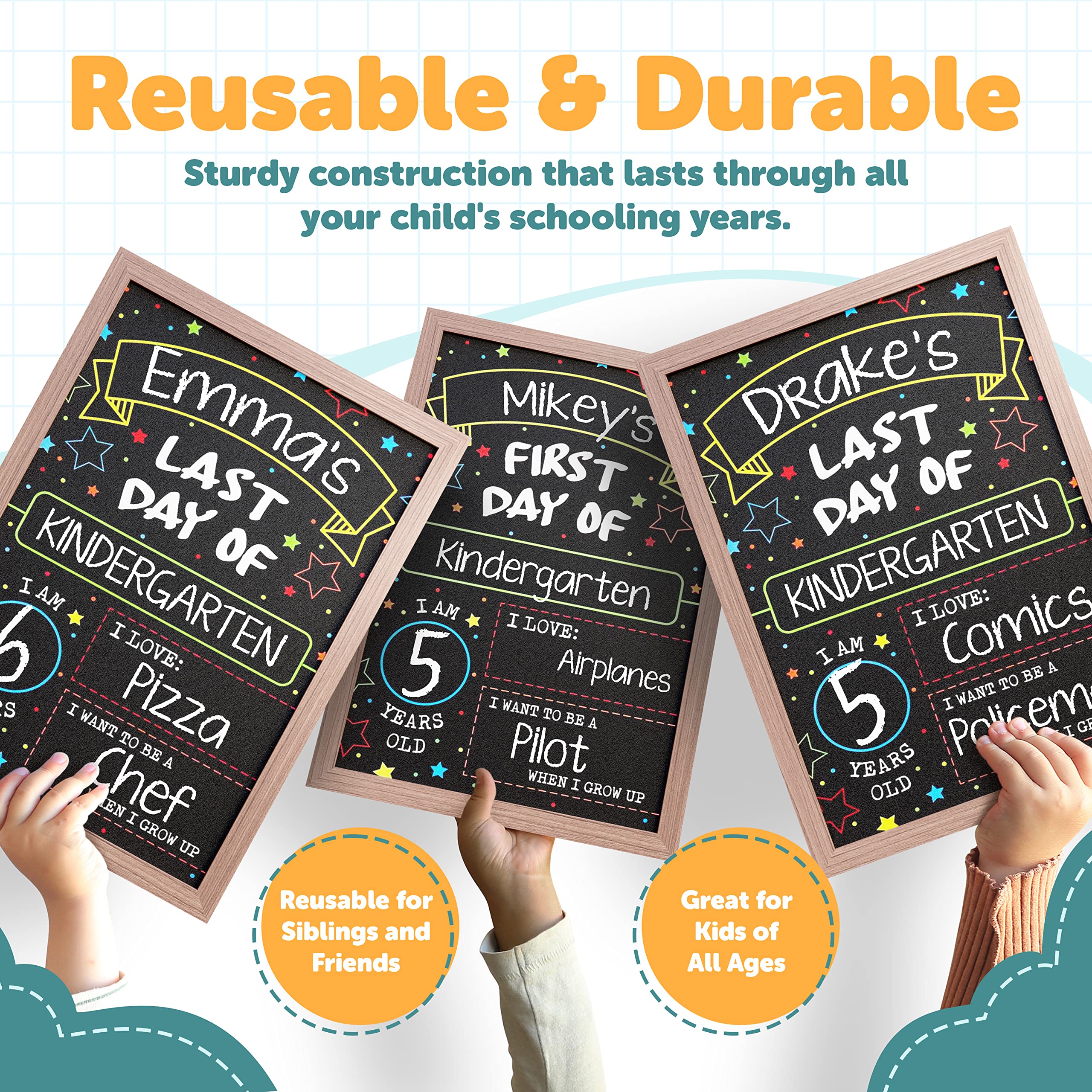 First Day Last Day of School Chalkboard Double Sided Sign with Frame - 14" x 10"