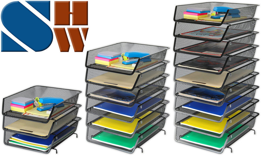Simple Houseware Stackable Desk File Document Letter Tray Organizer, 3 Packs, Black