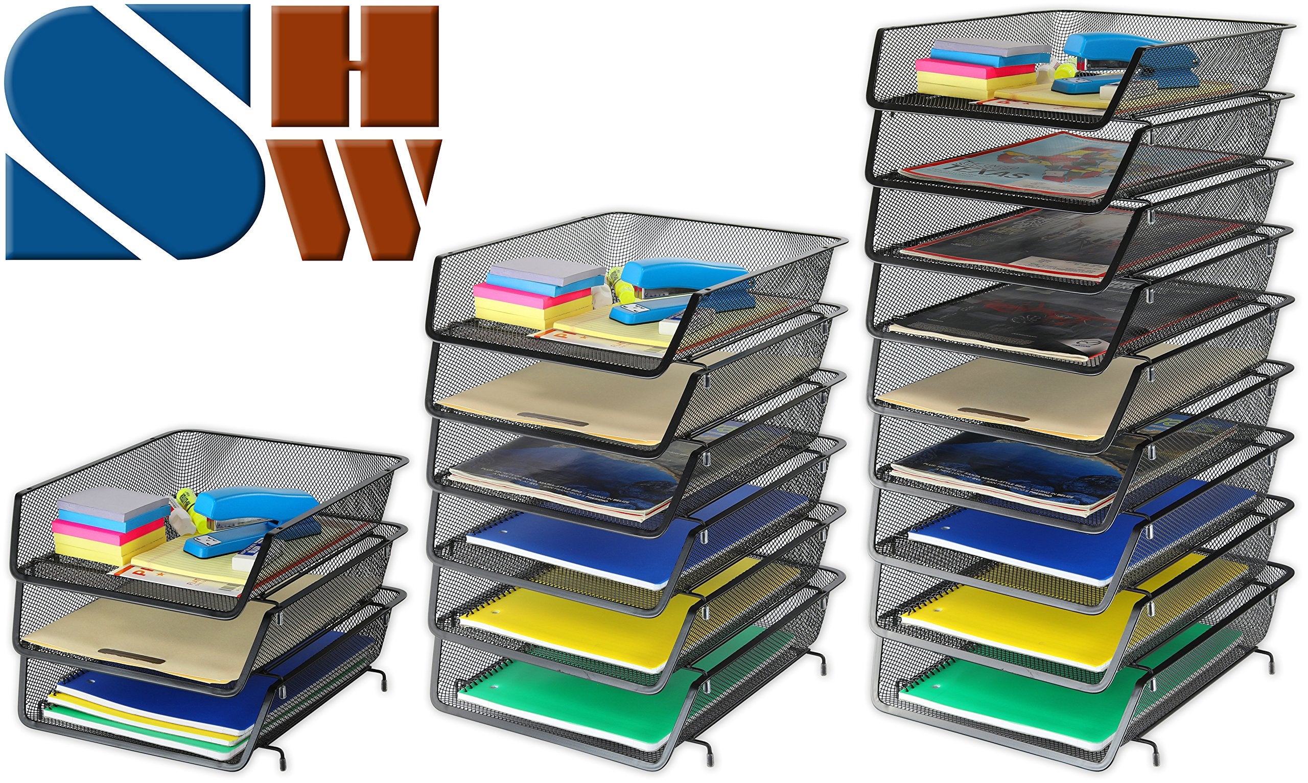 Simple Houseware Stackable Desk File Document Letter Tray Organizer, 3 Packs, Black
