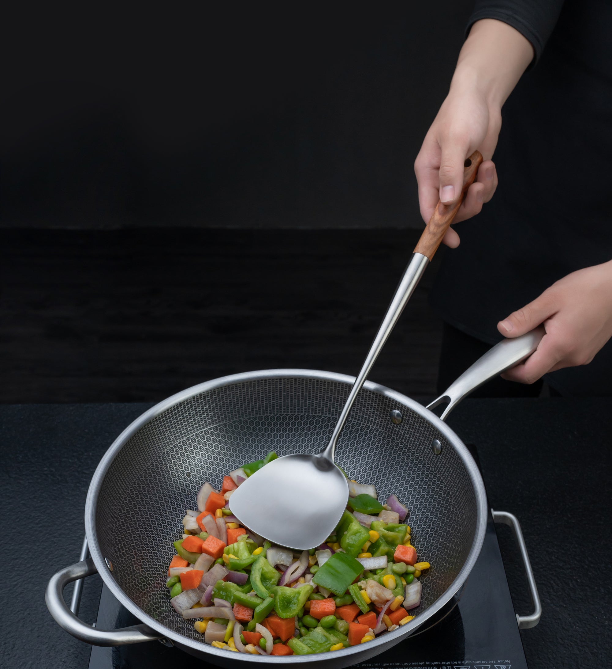 FJNATINH Wok Spatula and Ladle Tool Set, 17inches Spatula for Wok, 304 Stainless Steel Spatula Soup Ladle